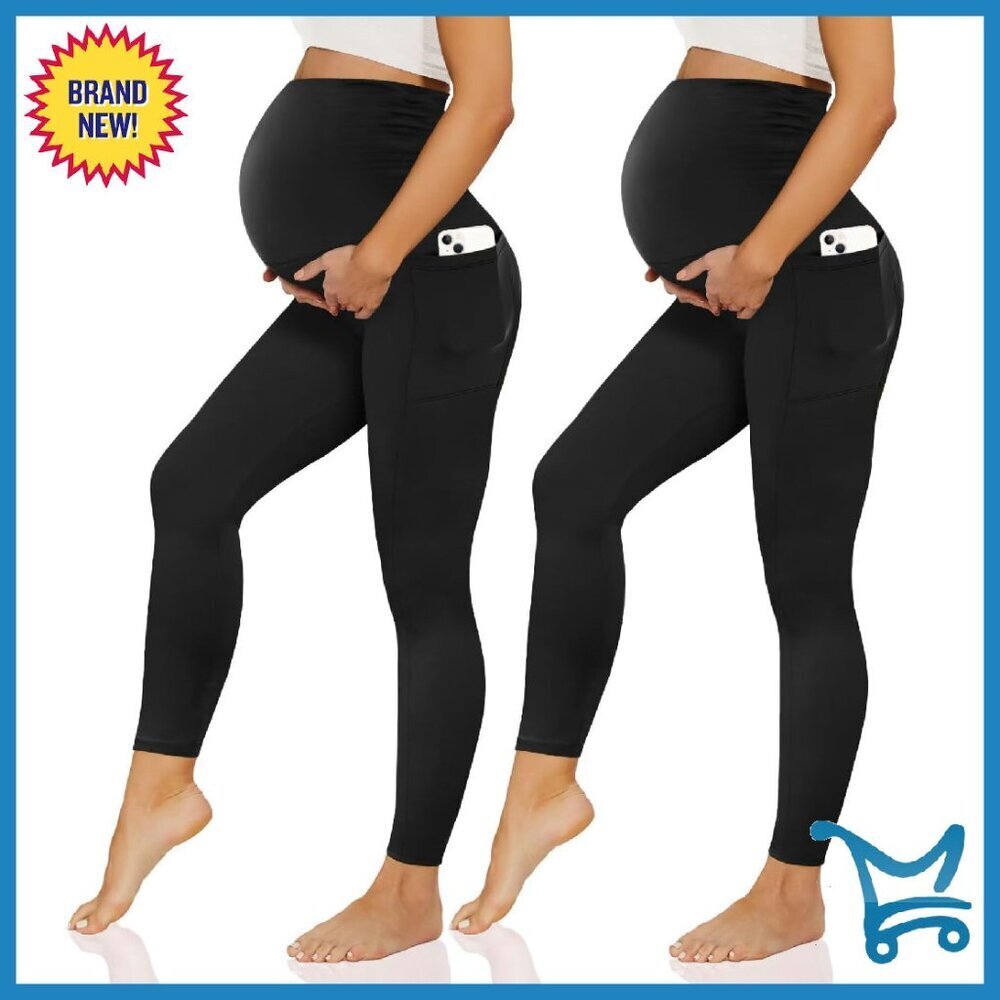 Maternity Leggings with Pockets Full Panel Yoga Workout Pants